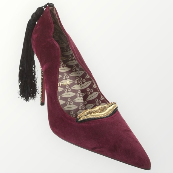 Christian Louboutin Hot Chick Kiss Velvet Burgundy Crystal Heel Pump Tassel Rare - Picture 7 of 13